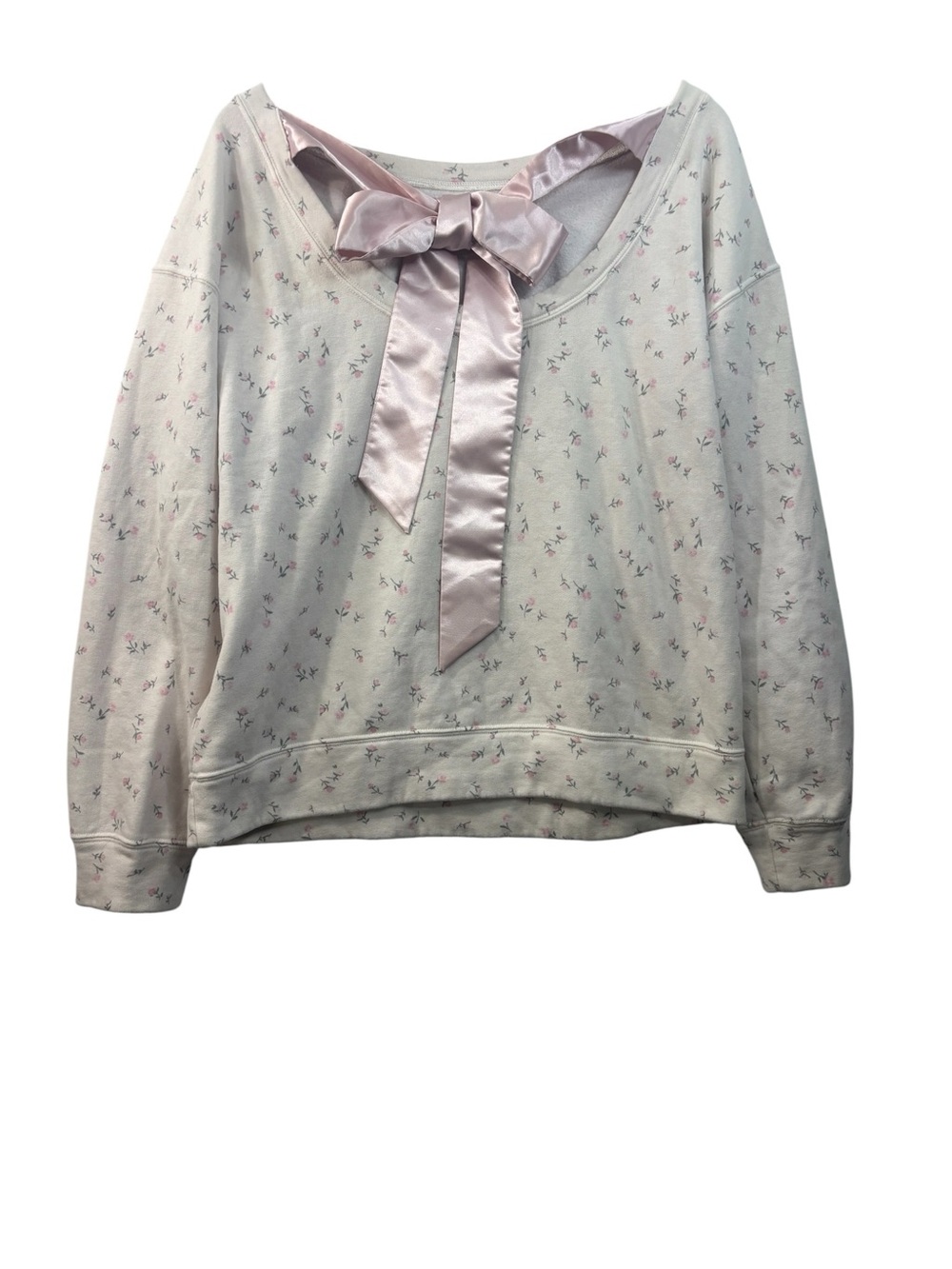 Hollister Floral Bow Sweatshirt Size Small Pink Relaxed Fit Coquette Preppy